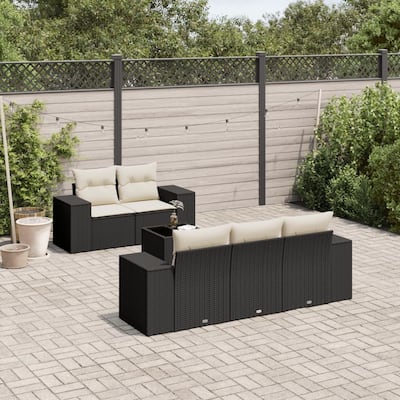 vidaXL Patio Sofa Set with Cushions Outdoor Furniture 6 Piece Poly Rattan - 21.7 x 24.4 x 27.2