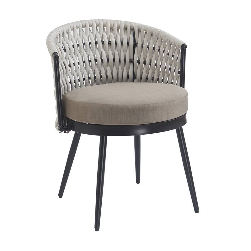 Roomfitters Metal Patio Dining Chairs with Rope Weave and Weather-Resistant Cushions for Garden Use, Set of 2