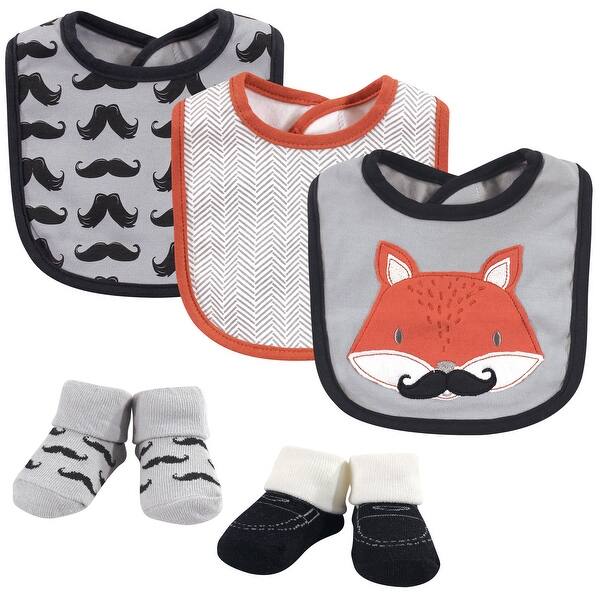 slide 1 of 1, Hudson Baby Infant Boy Cotton Bib and Sock Set 5pk, Mr Fox, One Size - Mr Fox - One Size One Size - Mr Fox