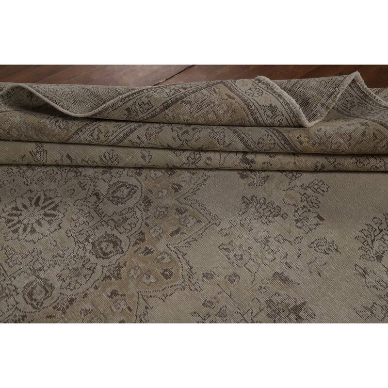 Tabriz Persian Vintage Area Rug Hand-Knotted Beige Wool Carpet - 9'6" x 13'4"