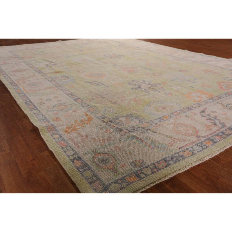 Hand Knotted Oriental 100% Wool Carpet Transitional All-Over Green Oushak Area Rug - 12' 5'' X 8' 10''