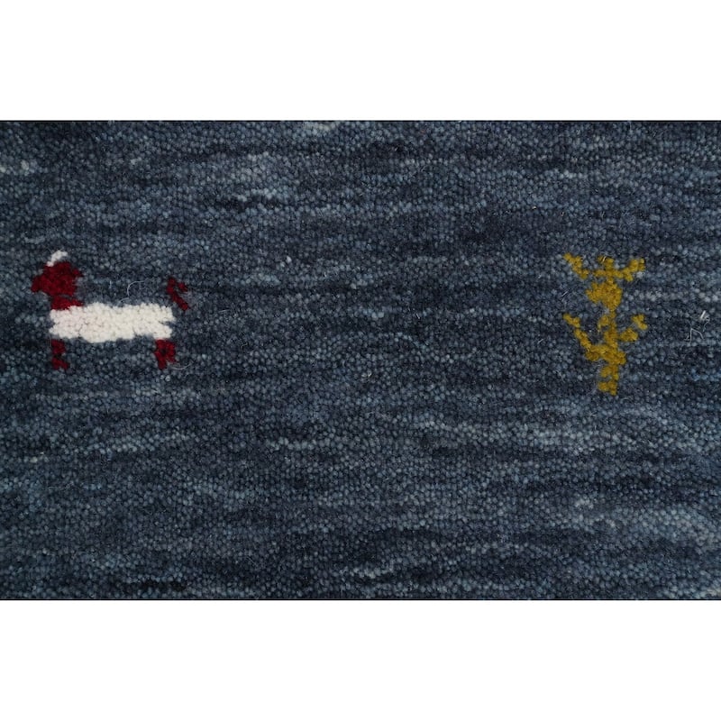 Hand Knotted Oriental 100% Wool Carpet Tribal Animal Pictorial Navy Blue & Blues Gabbeh Area Rug - 4' 11'' X 3' 2''