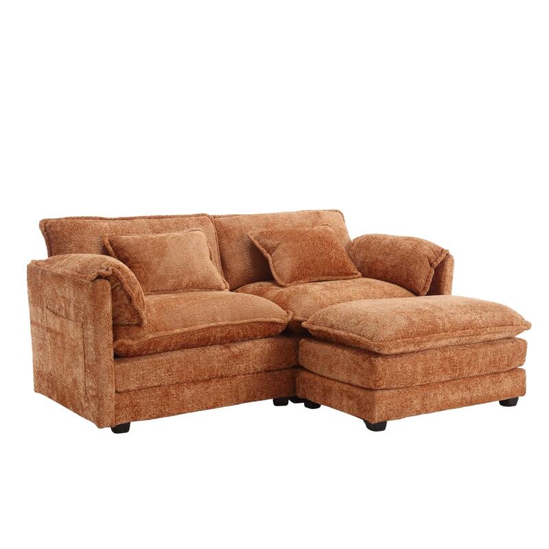 76'' Oversized Chenille Loveseat Sofa with Movable Ottoman Small Sofa for Apartment
