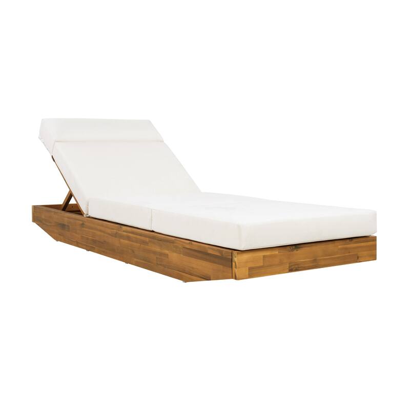 Christopher Knight Home - Outdoor Acacia Wood Chaise Lounge, Water-Repellent Cushion, Ergonomic Adjustable Headrest - 79.6"L