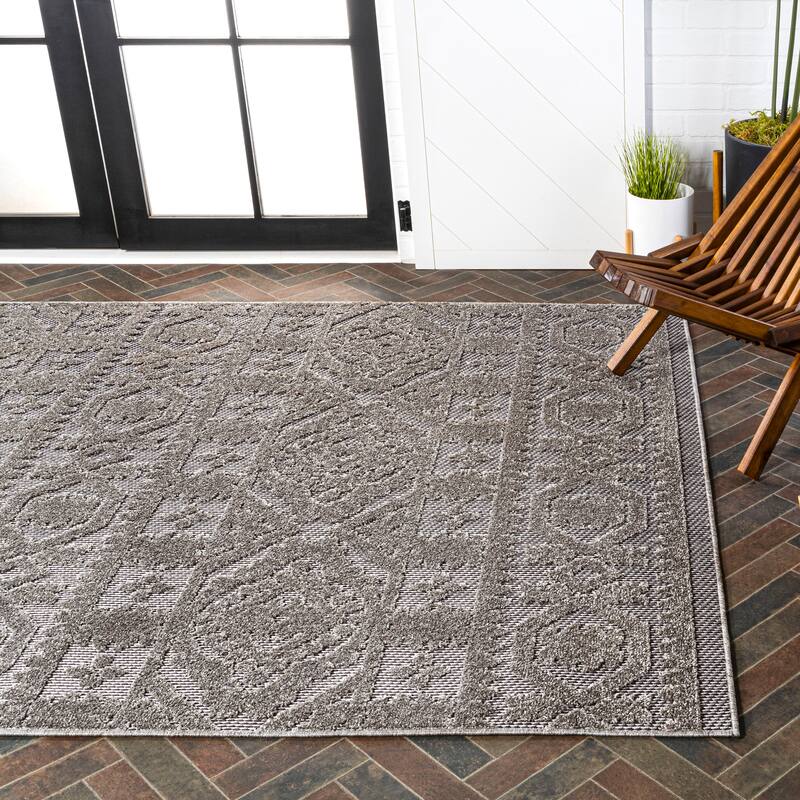 JONATHAN Y Jordan High-Low Pile Mediterranean Tile Indoor/Outdoor Area Rug