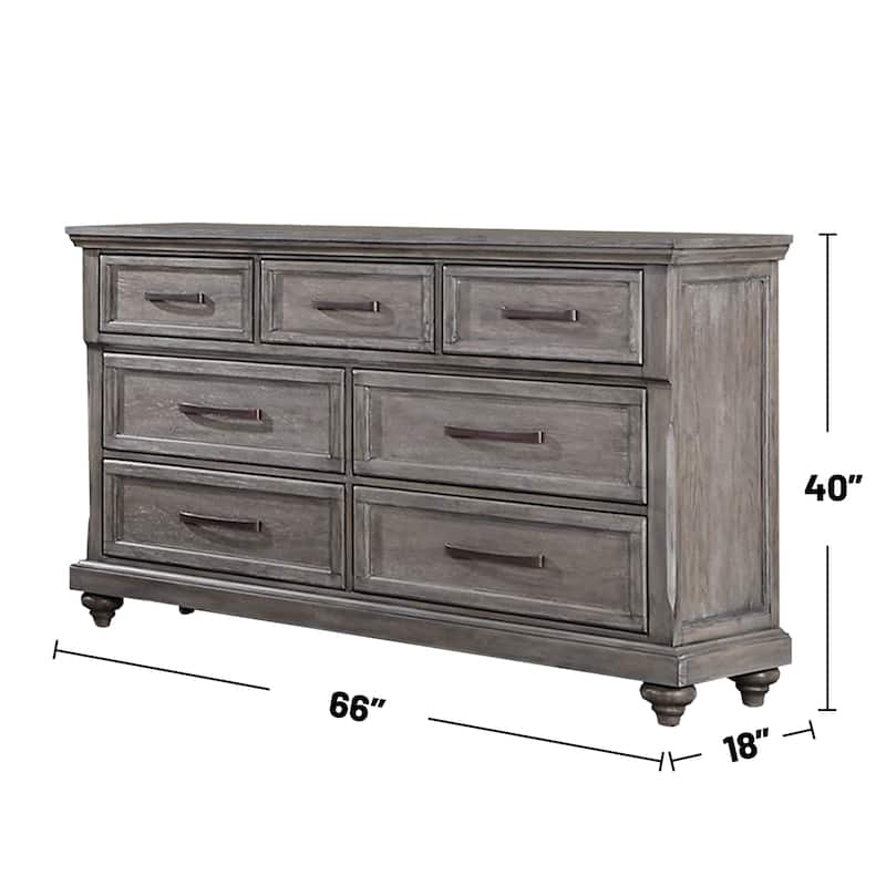 7 Drawers Wooden Dresser with Turned Bun Legs in Gray