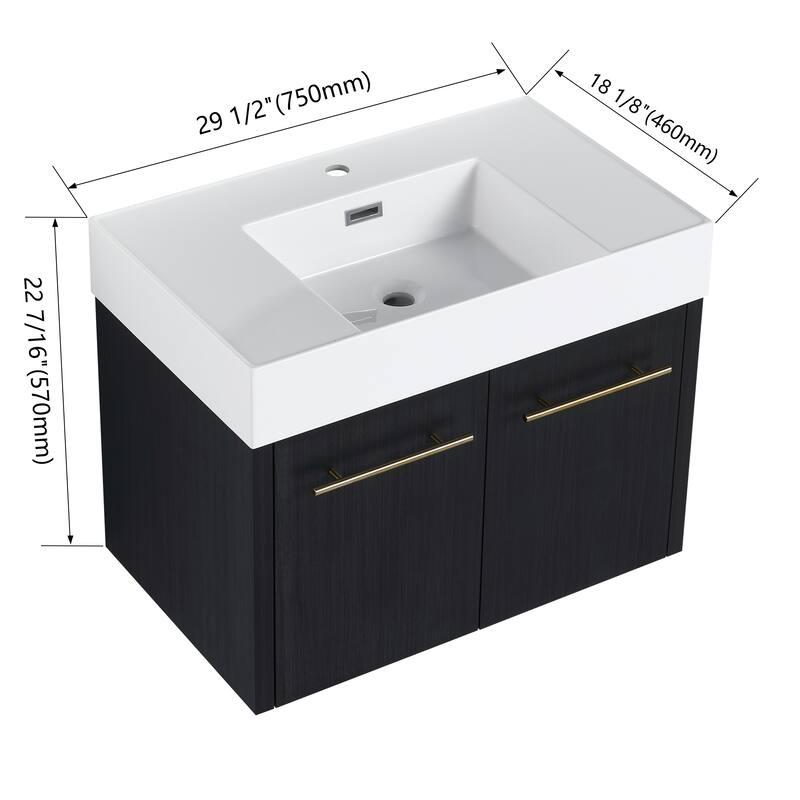 Bathroom Vanity With Sink In 24/30/36 Inch, Floating Bathroom Vanity with Soft Close Door