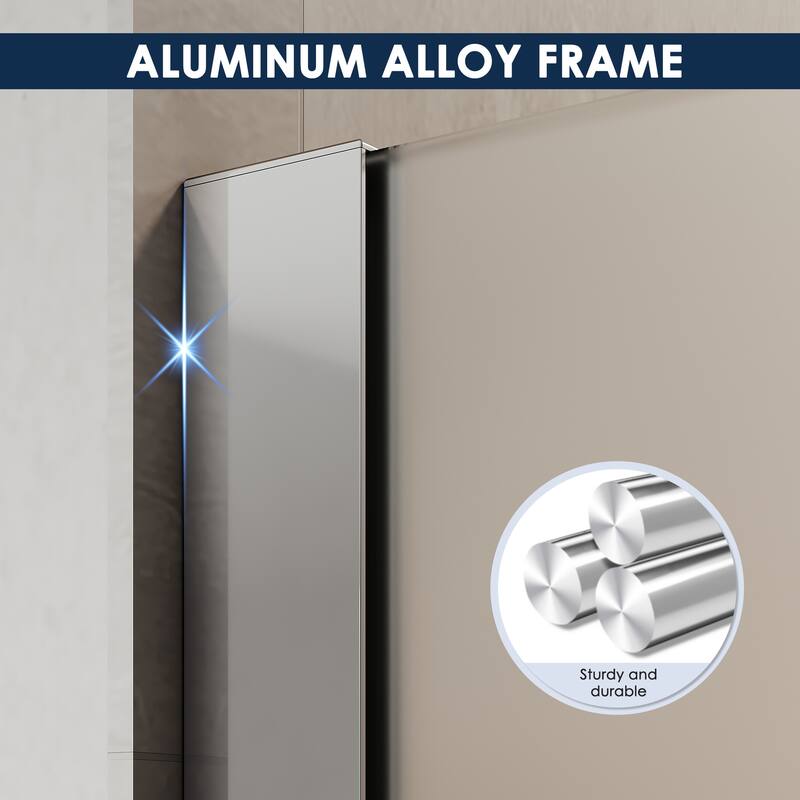 Elegant Frameless Fixed Glass Panel Shower Door 74inch High with 5/16inch Clear Tempered Glass with 2 Corner Shelves