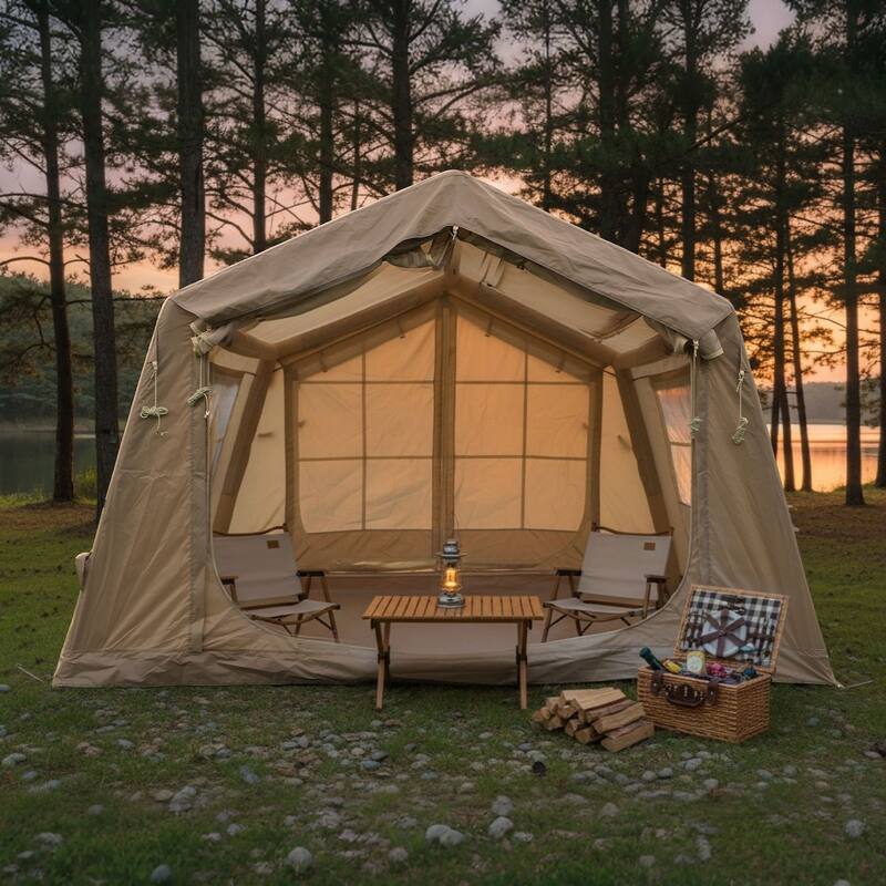 8 m² Inflatable Tents for Camping, Blow Up Tent with Hand Pump,Easy Setup InflatableTent 4Season Tent, Waterproof Oxford - Beige