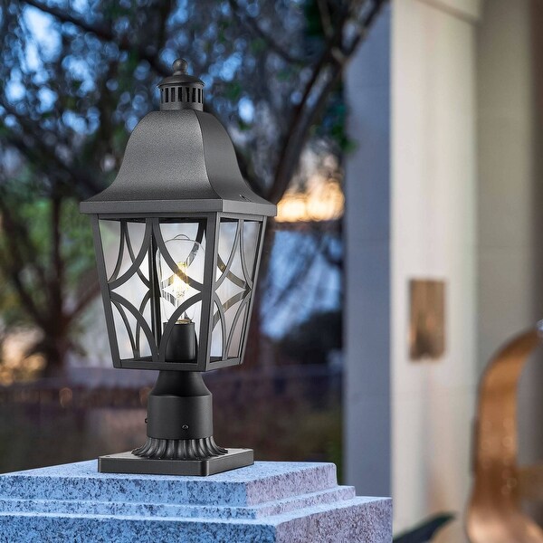 1 Light Outdoor Post Lights with Pier Mount Base Waterproof Fence Post Deck Lighting with Glass Black