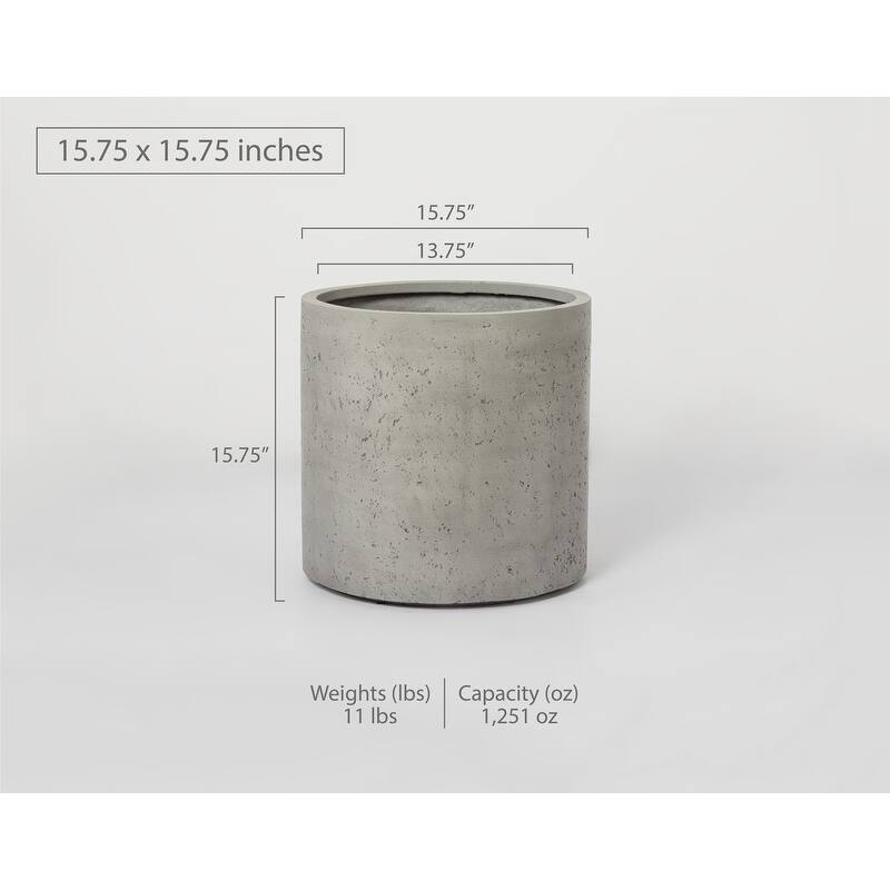 Indoor/Outdoor Large Nordic Minimalist Fiberstone Lightweight Round Cylinder Planter Pot -19,15,12inch Cement Finish - 15.75 In. H x 15.75 In. W x 15.75 In. L - Light Grey
