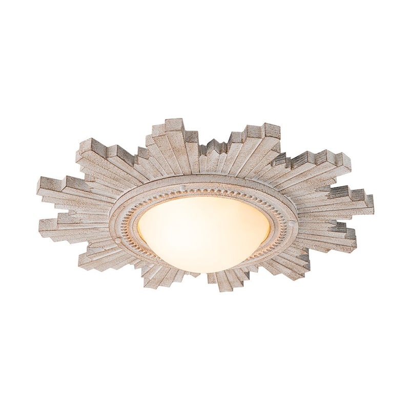 Antique Art Deco Wood Style Sunburst Flush Mount Light Wall Decor