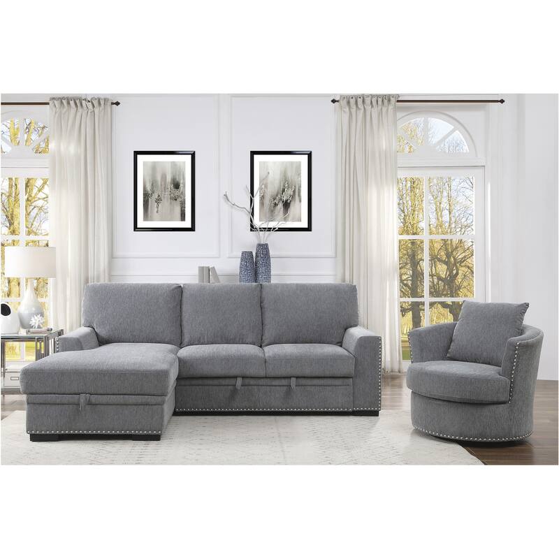 Vivie Dark-Gray Chenille Fabric Living Room Set