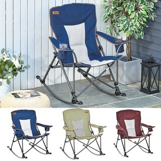 Backrest Outdoor Folding Camping Fishing Chair w/ Cup Holder Phone Pocket 