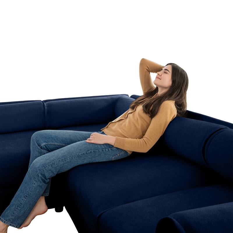 Modern Large Modular Sectional Sofa with Storage Ottoman and Cylindrical Backrest for Living Room or Guest Room