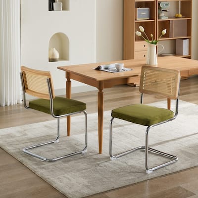 Velvet Dining Chair Accent Side Chair with Natural Cane Back Set of 2