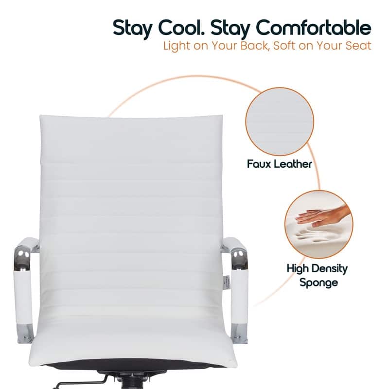 Harris Modern High-Back Leather Executive Office Desk Chair with Stainless Steel Frame, Adjustable Height, Tilt Lock, & Swivel