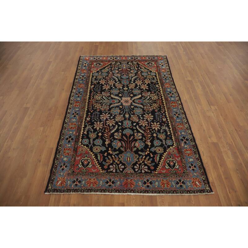 Hand Knotted Oriental 100% Wool Carpet Traditional Floral Navy Blue & Blues Lilian Area Rug - 6' 11'' X 4' 4''