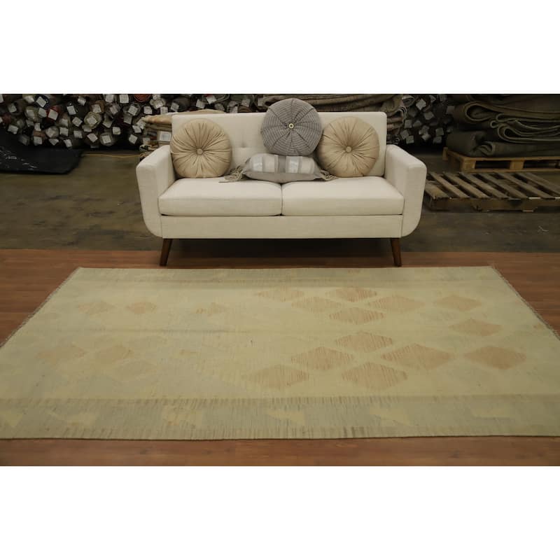 Hand Woven Oriental 100% Wool Carpet Southwestern Tribal Yellow & Gold Kilim Area Rug - 8' 1'' X 4' 11''