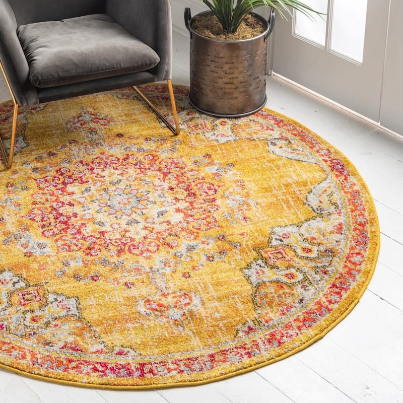 Traditional Koakburg Collection Area Rug - Gold - 3'3" Round
