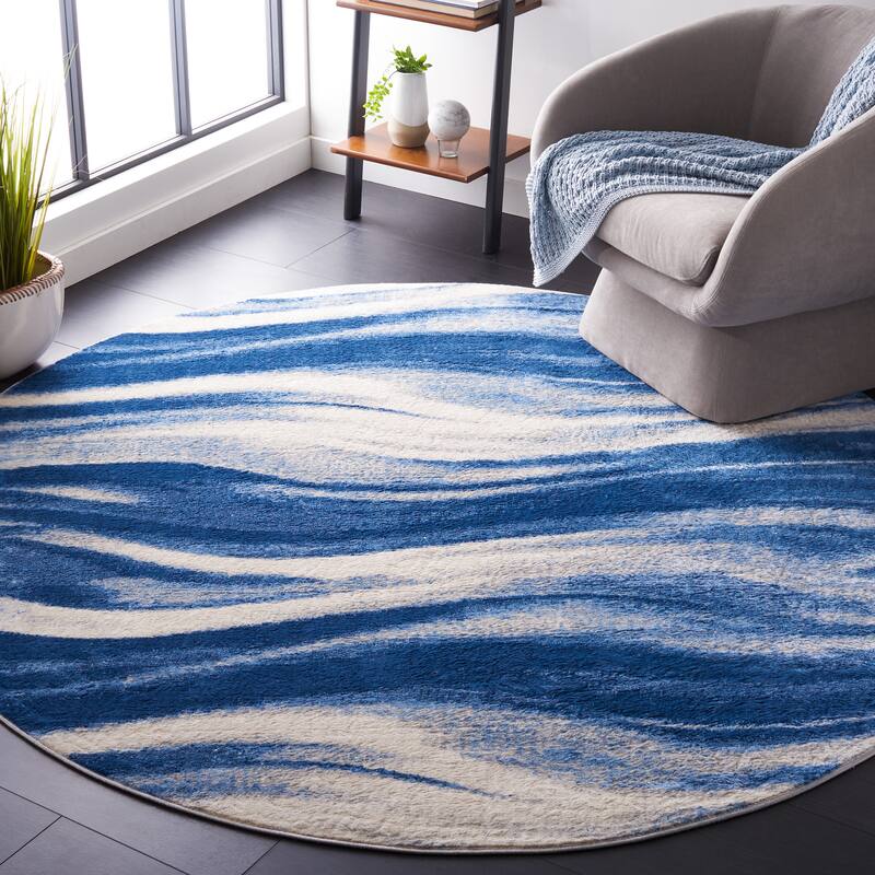 SAFAVIEH Jasper Marcie Modern & Contemporary Rug - 6'7" Round - Navy/Ivory