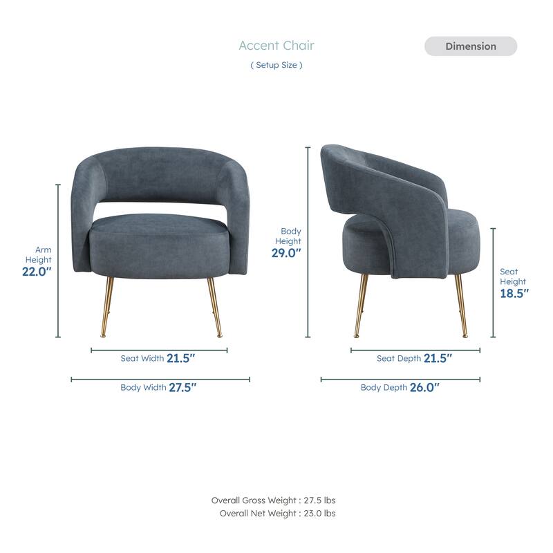 Sonoma 27.5" Velvet Accent Chair - Gold Finish Metal Legs