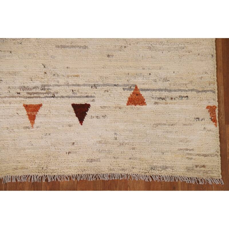 Hand Knotted Oriental 100% Wool Carpet Modern Tribal Beige & Ivories Moroccan Area Rug - 7' 10'' X 5' 8''