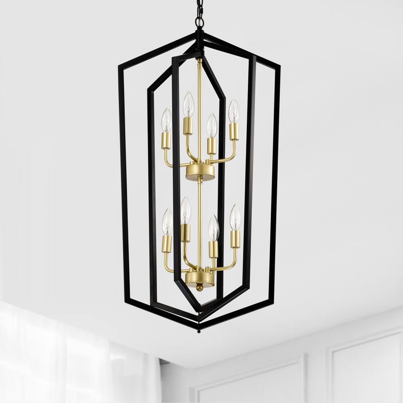 8-Light Farmhouse Kitchen Chandeliers, Matte Cage Light Fixture Adjustable Height Chandeliers for Dining Room Hallway
