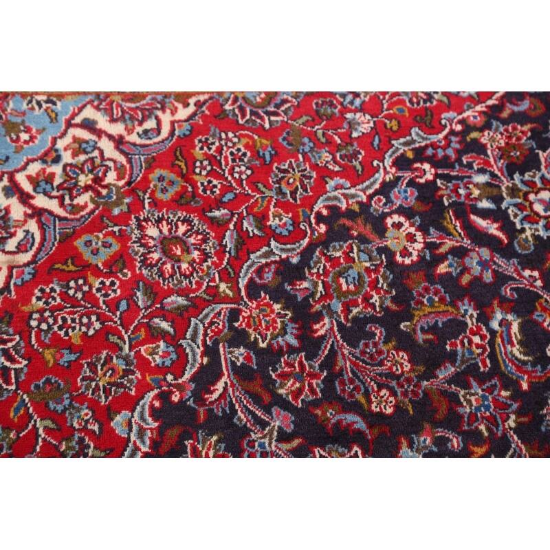 Hand Knotted Oriental 100% Wool Carpet Traditional Floral Navy Blue & Blues Mashad Area Rug - 12' 7'' X 9' 7''