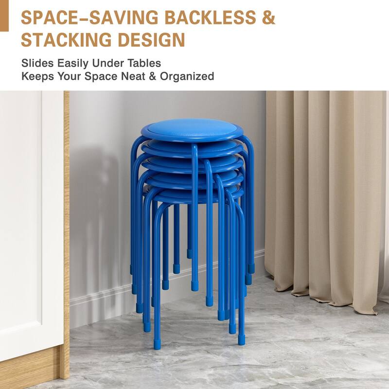 Javlergo Set of 6 Stackable Backless Stools PVC Padded Round Seats with Metal Frame Indoor Outdoor Use for Kitchen Livingroom