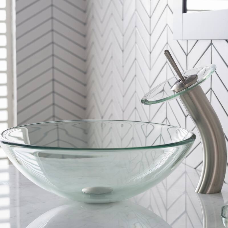 Kraus Bathroom Combo - 16-1/2" Clear Glass Vessel Bathroom Sink with