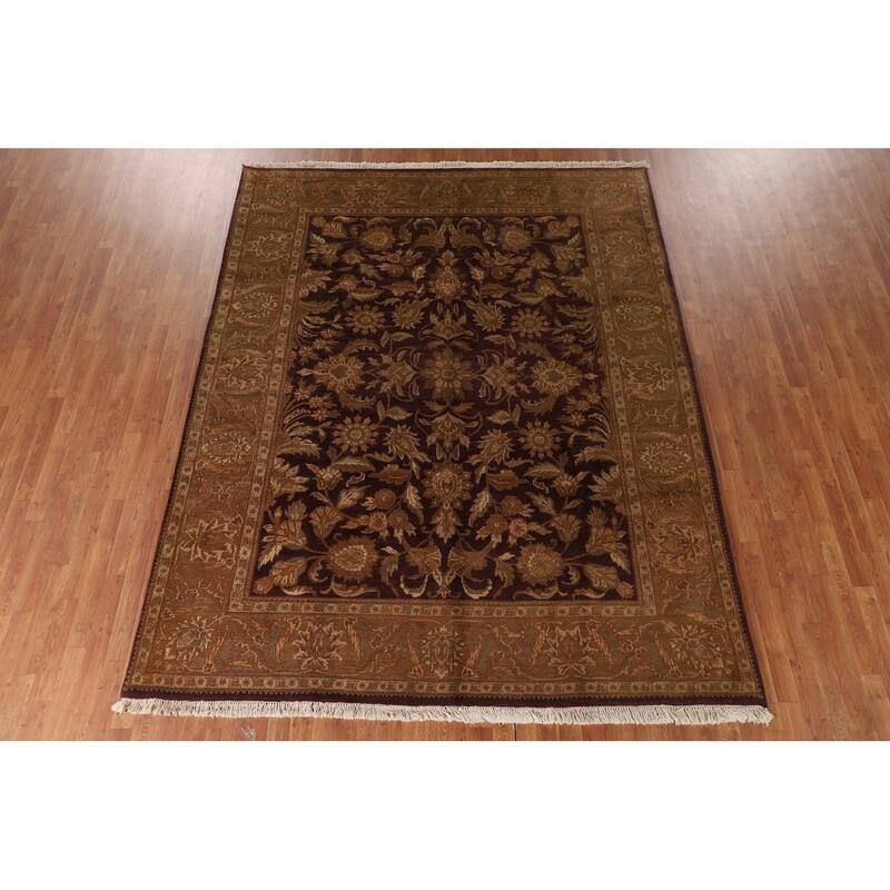 Floral Purple Agra Indian Area Rug Hand-Knotted Wool Carpet - 8'0"x 10'1"