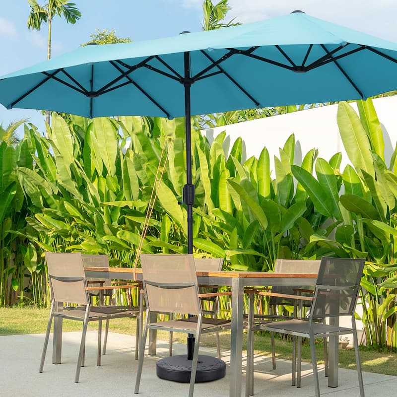 Ainfox 13Ft Large Outdoor Patio Umbrella with Crank With Base - Blue with Base