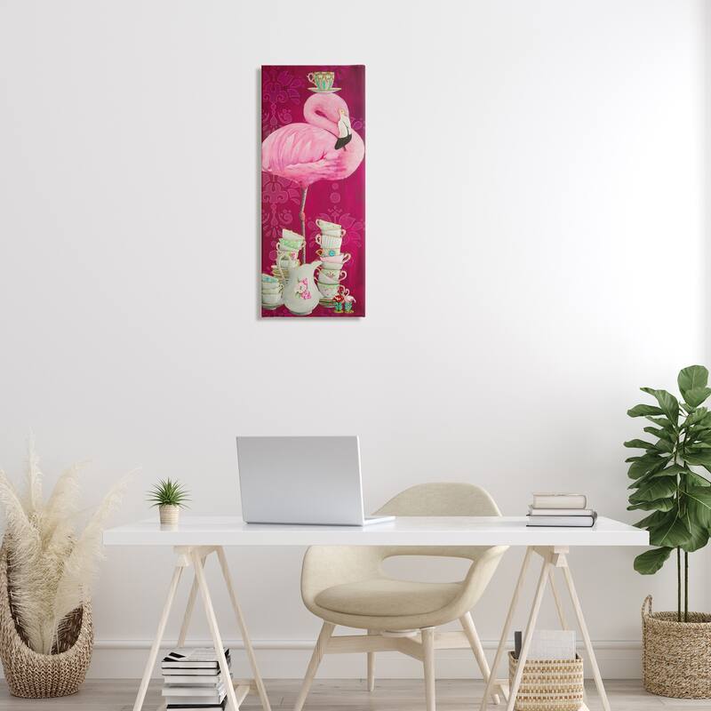 Stupell Flamingo with Antique Teacups Canvas Wall Art Design By Heather Gauthier
