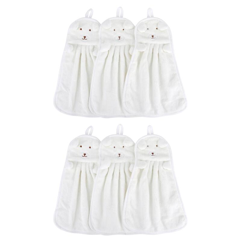 6 Pack Cute Animal Children Hand Towels with Hanging Loop, Soft Absorbent Quick Dry Towel for Bathroom, Kitchen 9" x 14"
