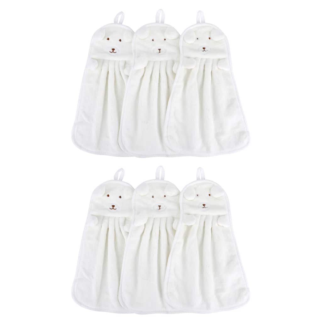 6 Pack Cute Animal Children Hand Towels with Hanging Loop, Soft Absorbent Quick Dry Towel for Bathroom, Kitchen 9" x 14"