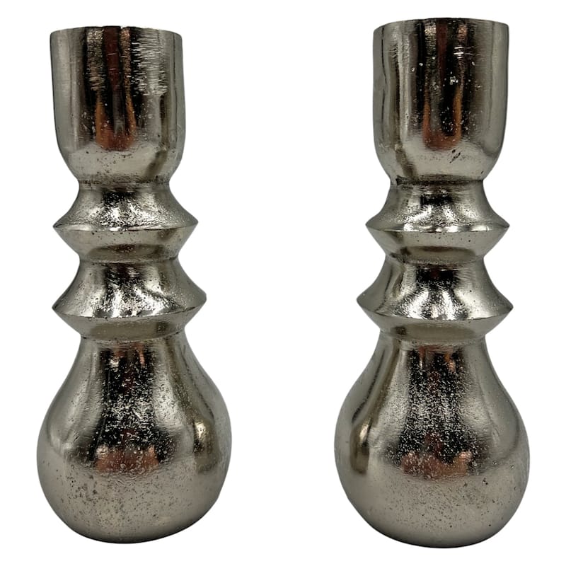 7 Inch Decorative Handmade Aluminum Modern Candle holder Set of 2 - 3 x 3 x 6.5 in - Nickel