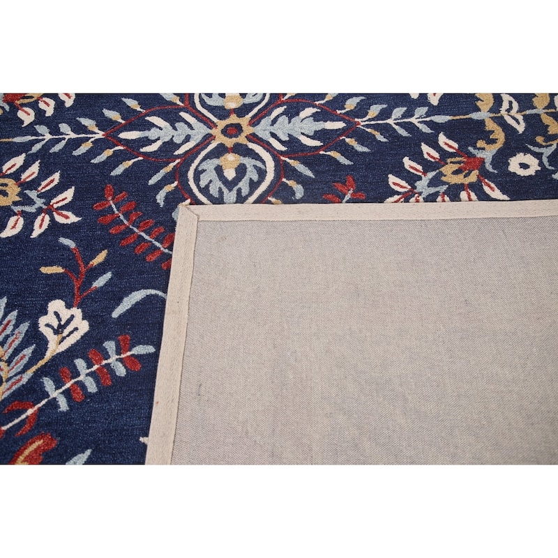 Traditional Navy Blue Sarouk Hand-Tufted Oriental Rug