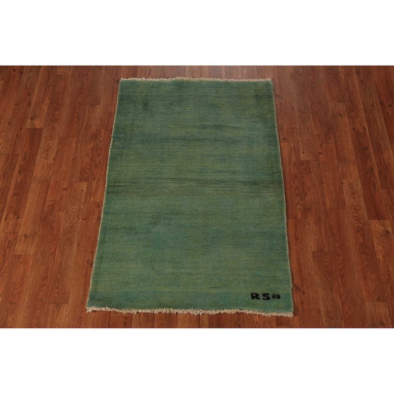Green Gabbeh Oriental Rug Handmade Wool Carpet - 2'7" x 3'11"