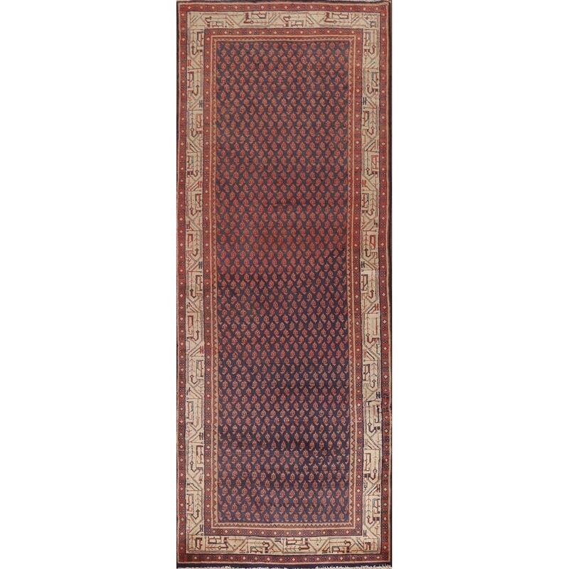 Hand Knotted Oriental 100% Wool Carpet Traditional All-Over Navy Blue & Blues Botemir Runner Rug - 10' 1'' X 3' 4''