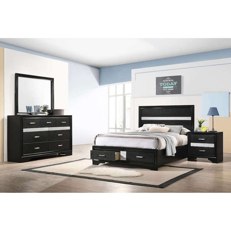 Miranda 4-Piece Storage Bedroom Set with Glittering Stripes