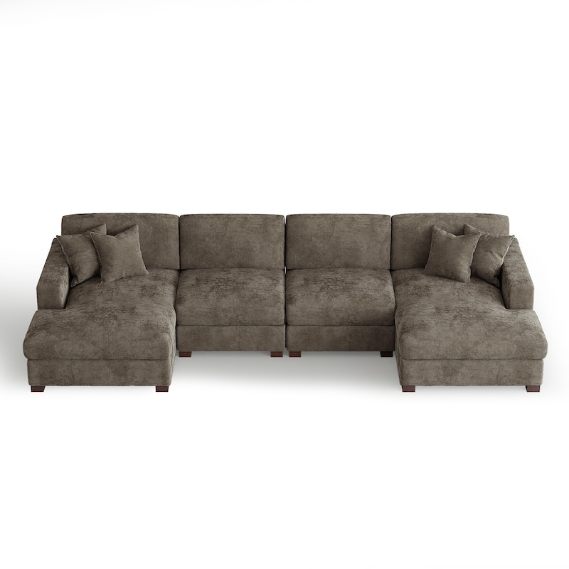 Modern Upholstered Chenille Modular Sectional Sofa with 2 Chaise