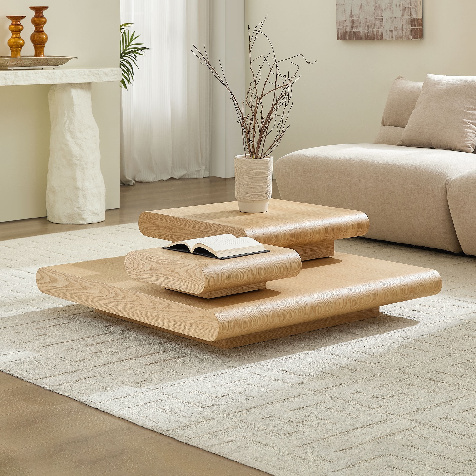 Arden Modular Stacking Coffee Table MDF with Natural Wood Look Finish by GDFStudio