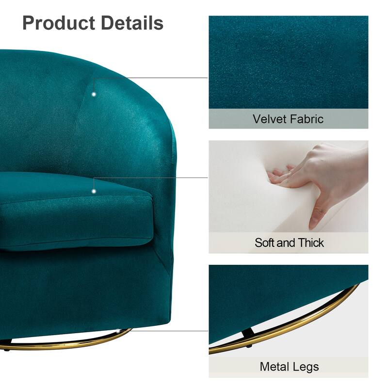 Eleuterio Modern Upholstered Swivel Accent Barrel Chair with Metal Base Set of 2 by HULALA HOME