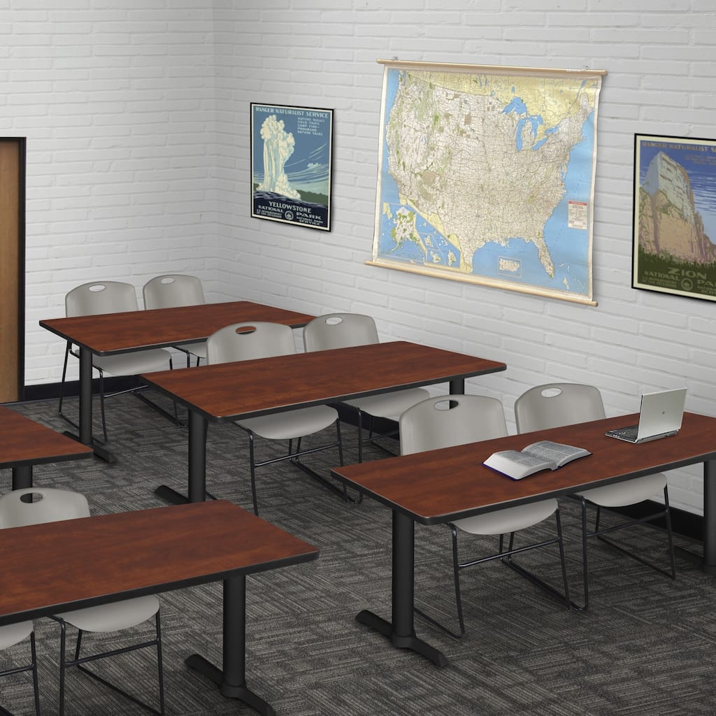 72" x 24" Training Table- Cherry & 2 Stack Chairs- Grey