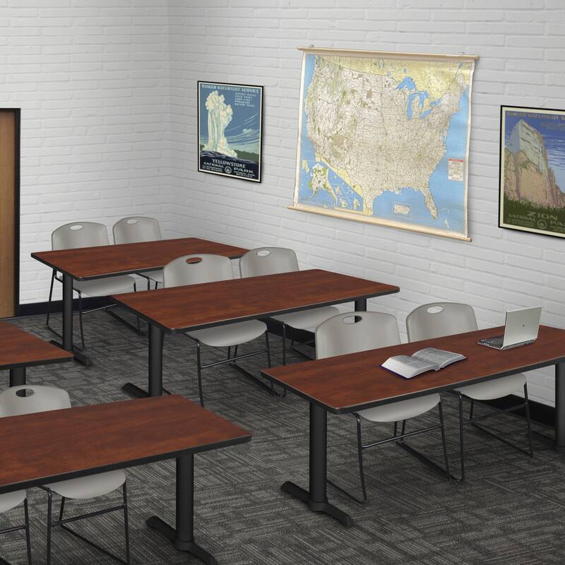 72" x 24" Training Table- Cherry & 2 Stack Chairs- Grey