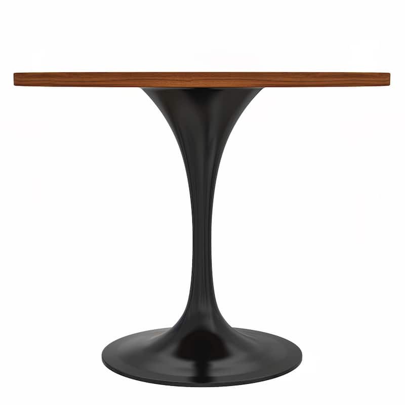 LeisureMod Verve 36" Round Dining Table with MDF Wood TableTop and Black Steel Base for Kitchen & Dining Room
