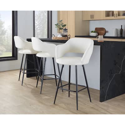 Porch & Den Vallen 26" Fixed-Height Faux Leather Counter Stool with Metal Legs & Square Footrest (Set of 2)