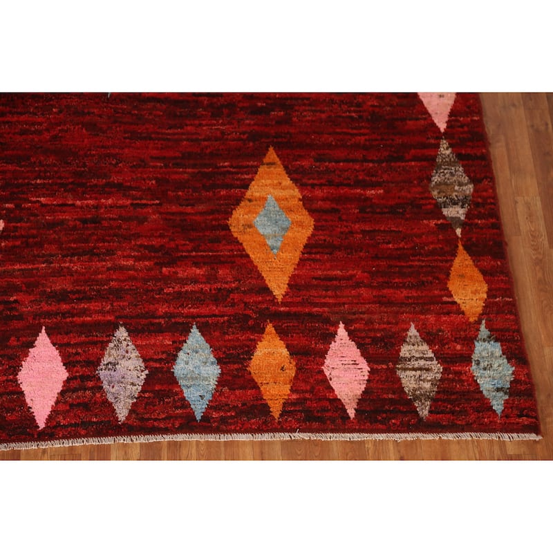 Red Moroccan Oriental Area Rug Handmade Tribal Wool Carpet - 8'4" x 9'10"