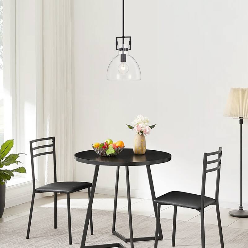 Matte Black 1-Light 10 Inch Bowl Shaped Clear Glass Pendant